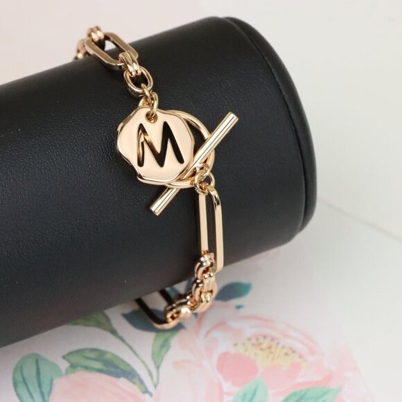 "Rose Gold Toggle Bracelet with M Charm and Chunky Link Chain, XPBL0893 - Picture 10 of 12